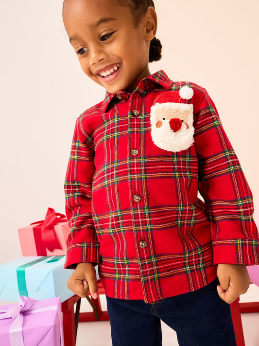 Red Tartan Long Sleeve Christmas Tartan Check Character Shirt (3mths-10yrs)