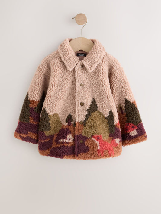 Neutral Scenic Print Borg Fleece Shacket (3mths-7yrs)