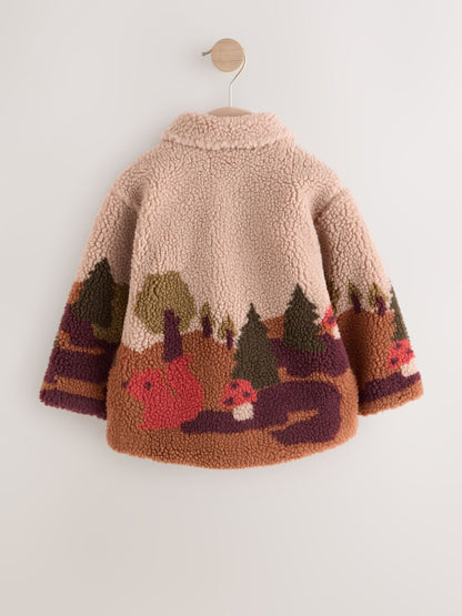Neutral Scenic Print Borg Fleece Shacket (3mths-7yrs)