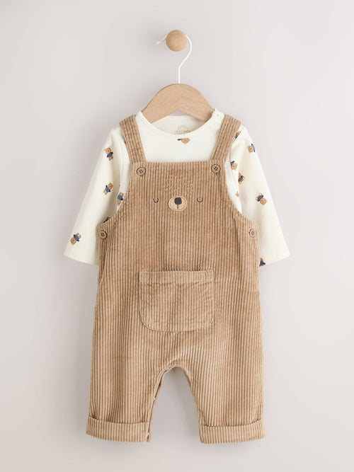 Tan Brown Bear Cord Dungarees and Bodysuit Set (0mths-2yrs) image 1