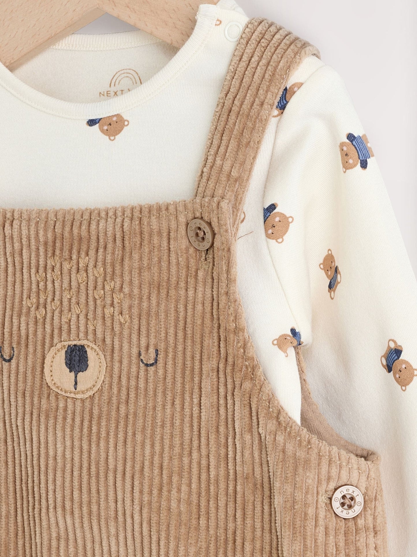 Tan Brown Bear Cord Dungarees and Bodysuit Baby Set (0mths-2yrs)