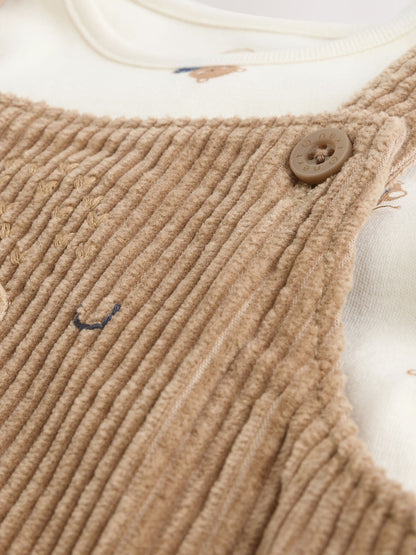 Tan Brown Bear Cord Dungarees and Bodysuit Baby Set (0mths-2yrs)
