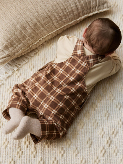 Brown Check Baby Cord Dungaree and Bodysuit Set (0mths-2yrs)
