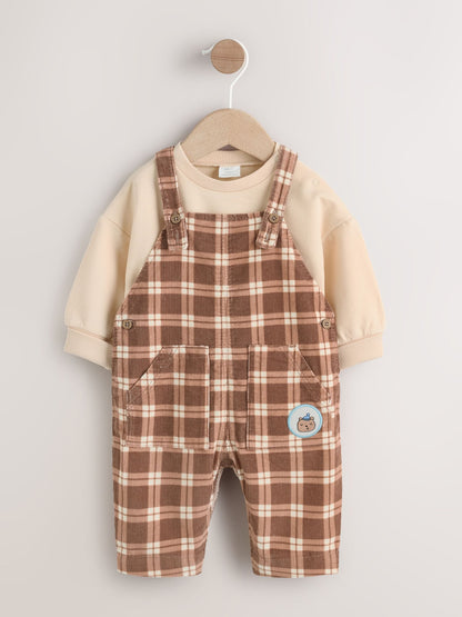 Brown Check Baby Cord Dungaree and Bodysuit Set (0mths-2yrs)