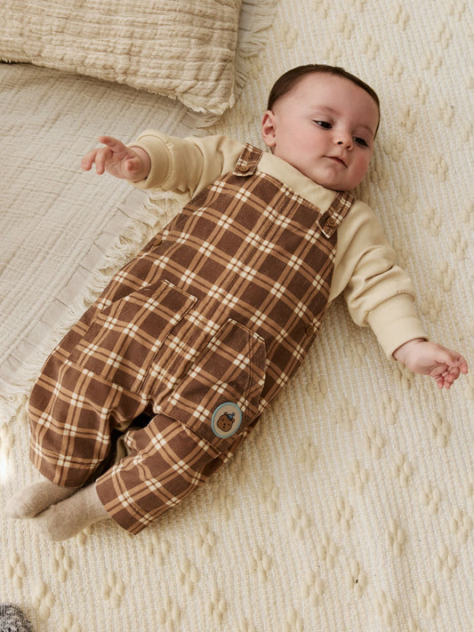 Brown Check Baby Cord Dungaree and Bodysuit Set (0mths-2yrs) image 1