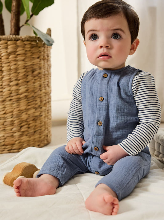 Blue Baby Dungarees and Bodysuit Set (0mths-2yrs)