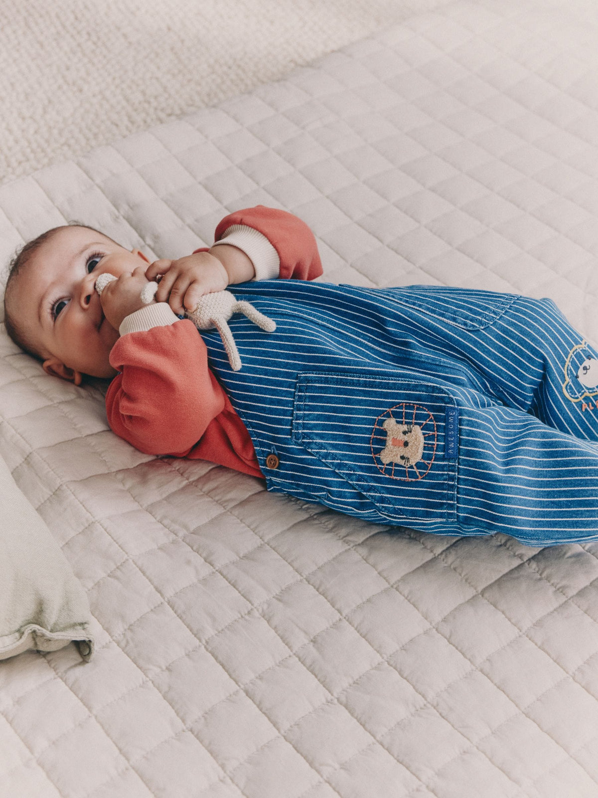 Bright Character Stripe Baby Denim Dungarees and Bodysuit Set (0mths-2yrs) image 2