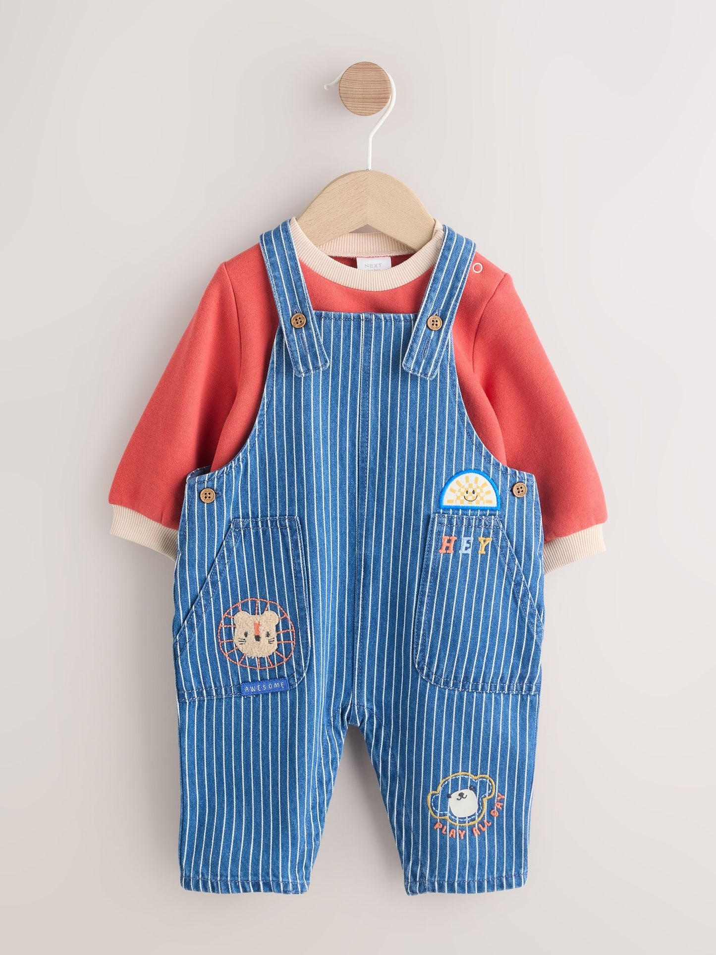 Bright Character Stripe Baby Denim Dungarees and Bodysuit Set (0mths-2yrs)