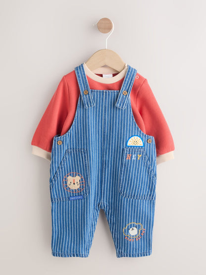 Bright Character Stripe Baby Denim Dungarees and Bodysuit Set (0mths-2yrs)