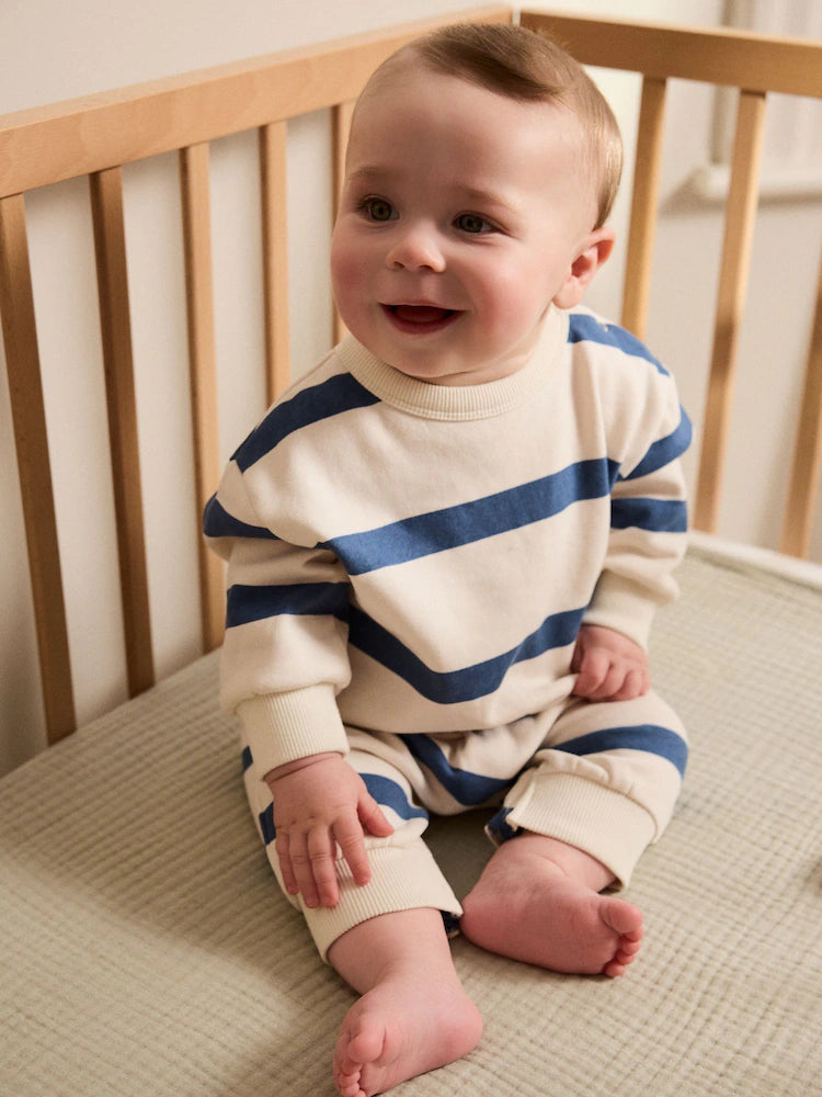 Blue Stripe Baby Sweat Romper (0mths-3yrs)