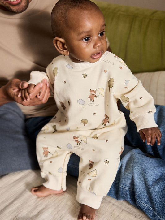 Ecru Bear Baby Sweat Romper (0mths-3yrs) image 1