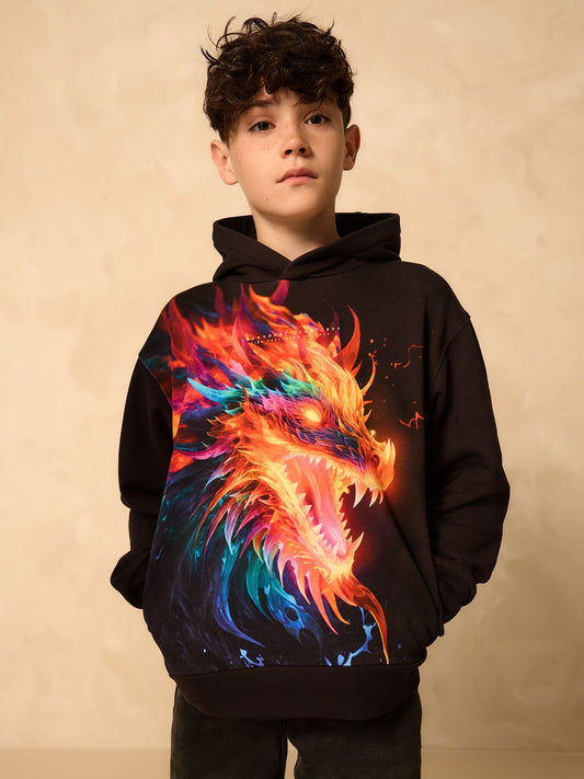 Black Dragon Older Boys Graphic Print Hoodie (3-16yrs)