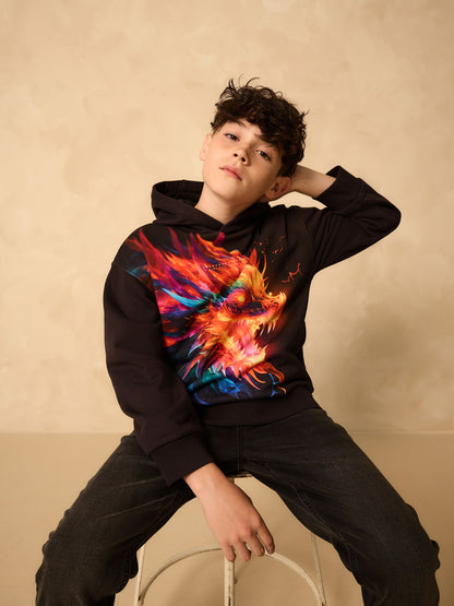 Black Dragon Older Boys Graphic Print Hoodie (3-16yrs)