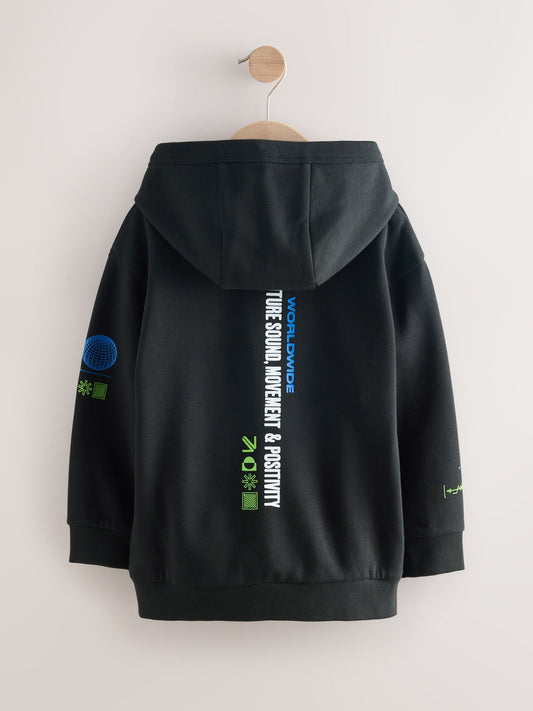 Black Headphones Older Boys Graphic Print Hoodie (3-16yrs)