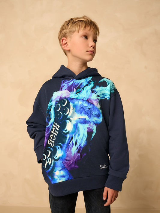 Navy Controller Older Boys Graphic Print Hoodie (3-16yrs)
