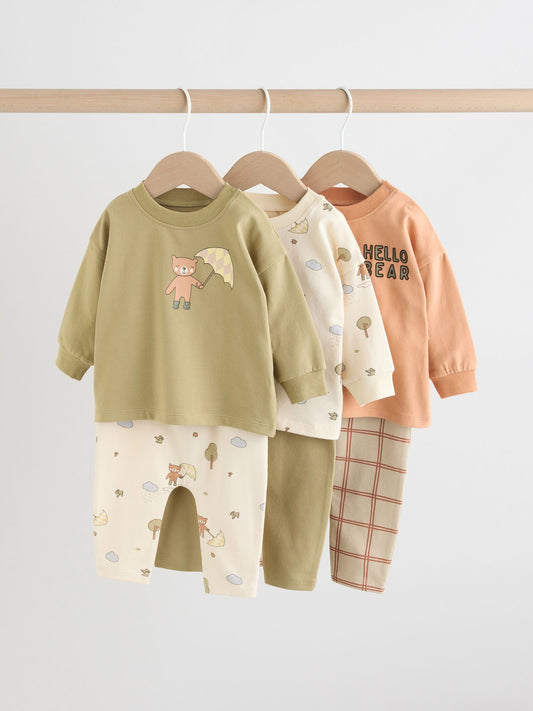 Khaki/Tan Hello Bear Tops and Leggings 6 Piece Baby Set (0mths-3yrs) image 1