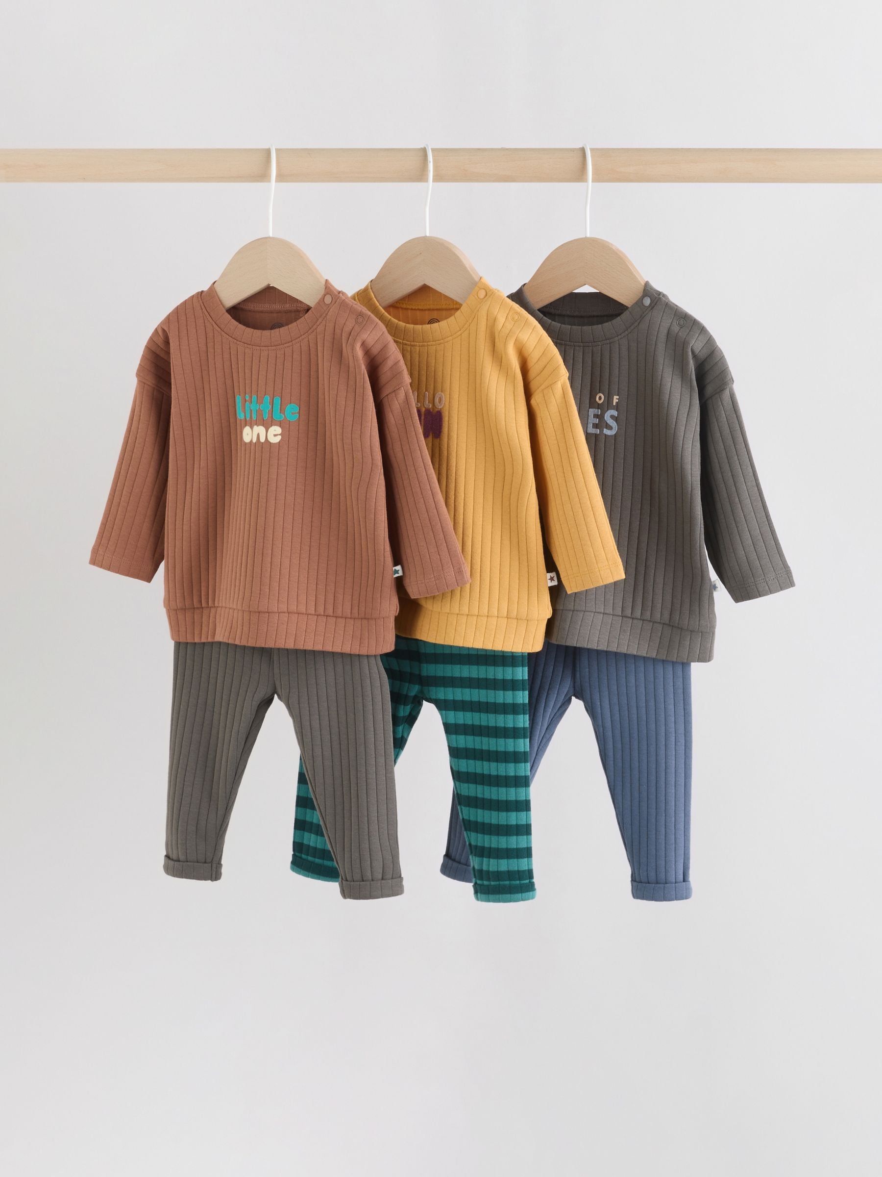 Dsiney Kidz - Green/Brown Slogan Tops and Leggings 6 Piece Baby Set (0mths-3yrs) image 1