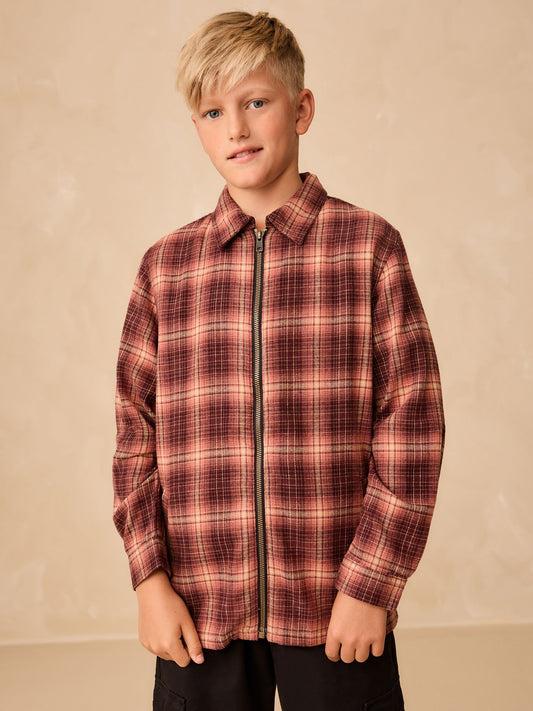 Rust Brown Long Sleeve Check Zip Thru Shirt (3-16yrs) - image 1
