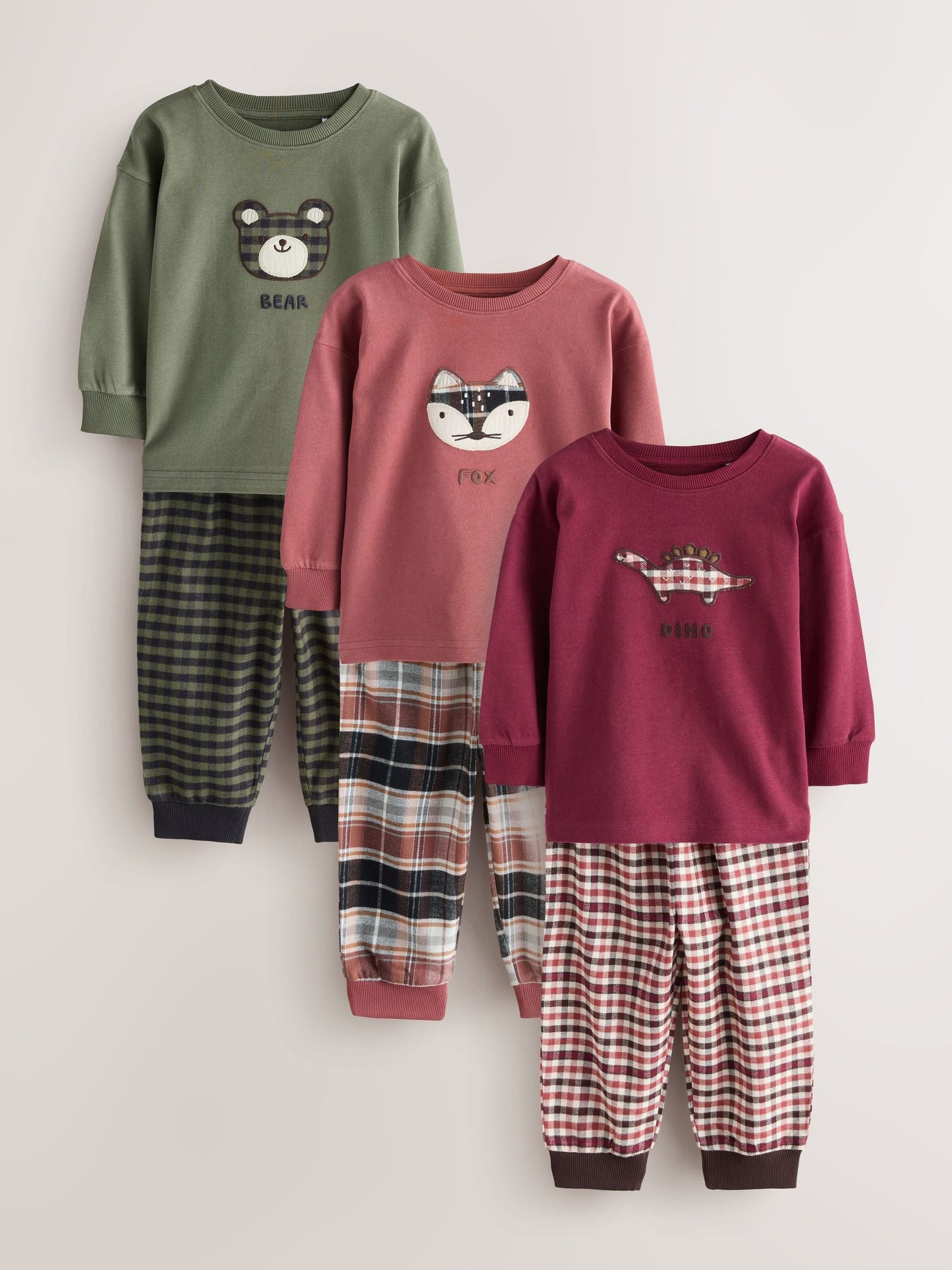 Red/Green Check Woven Bottom Pyjamas 3 Pack (9mths-12yrs)