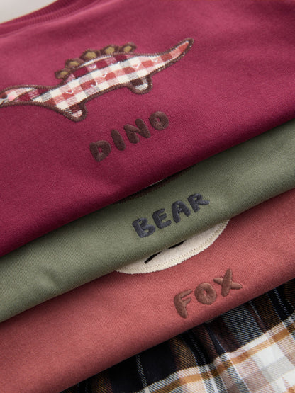 Red/Green Check Woven Bottom Pyjamas 3 Pack (9mths-12yrs)