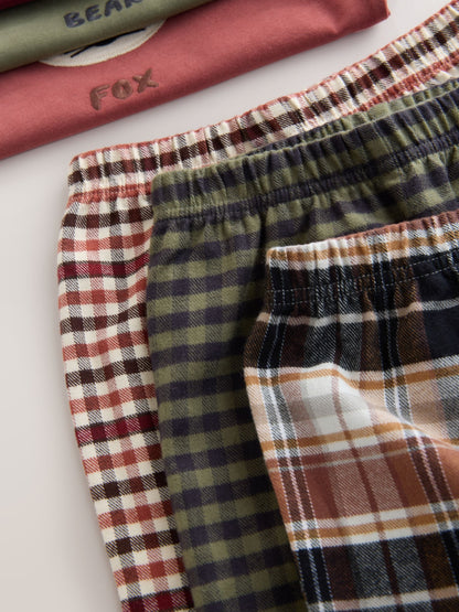 Red/Green Check Woven Bottom Pyjamas 3 Pack (9mths-12yrs)