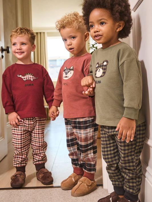 Red/Green Check Woven Bottom Pyjamas 3 Pack (9mths-12yrs) image 1