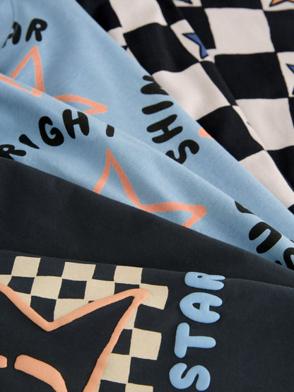 Multi Star and Checkerboard Oversized Pyjamas 3 Pack (9mths-10yrs) image 5