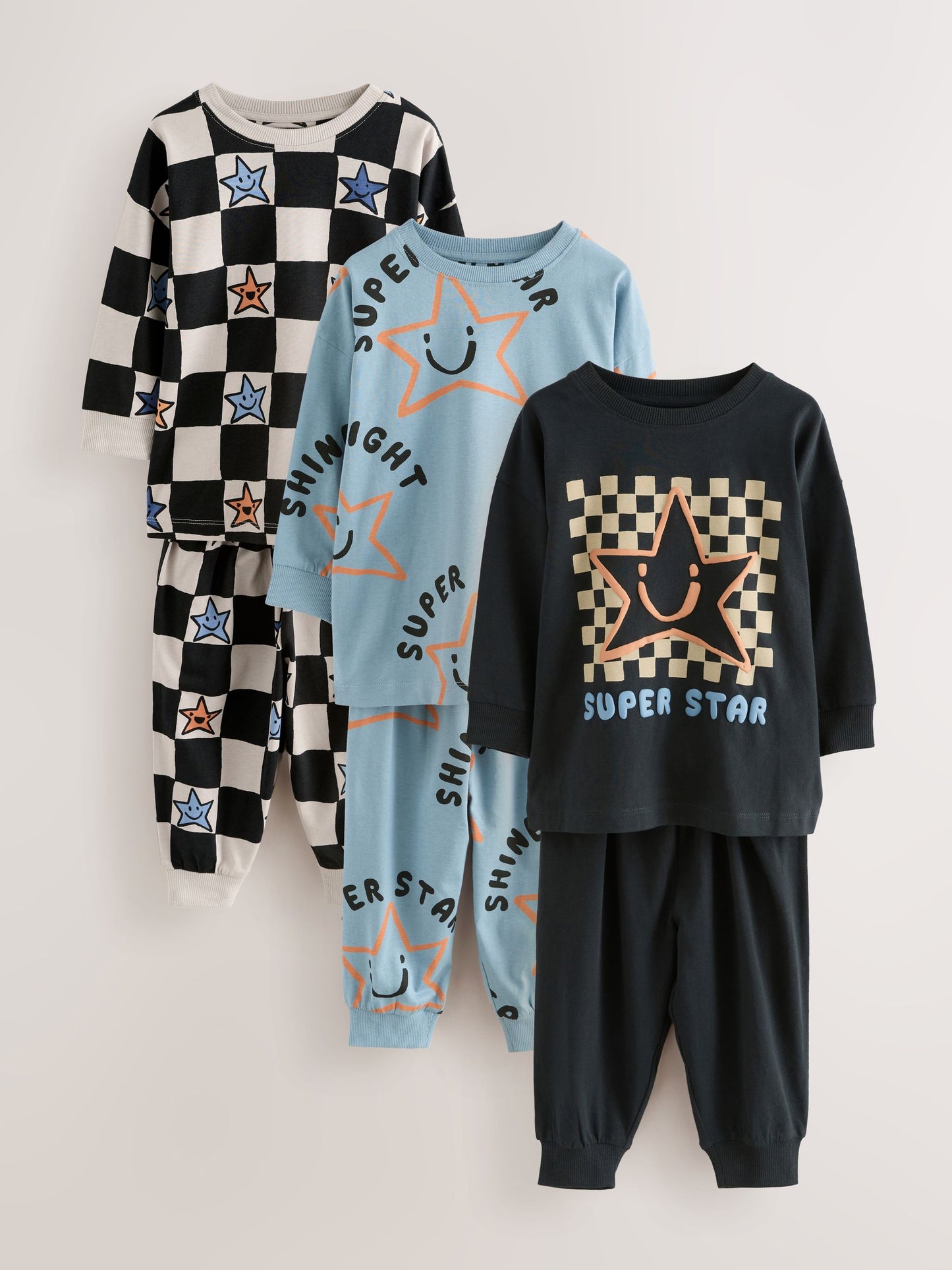 Multi Star and Checkerboard Oversized Pyjamas 3 Pack (9mths-10yrs) image 11