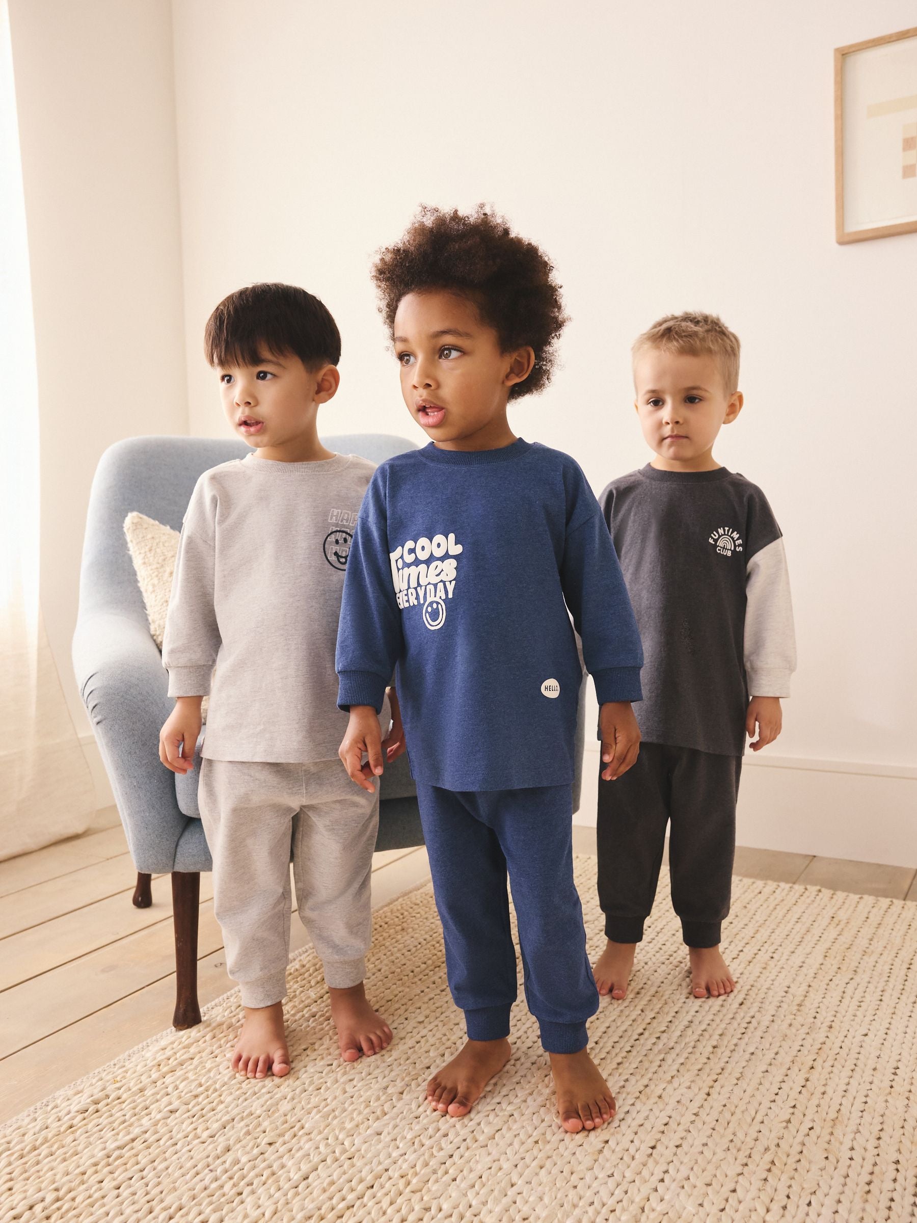 Blue/Grey Slogan Relaxed Fit Pyjamas 3 Pack (9mths-10yrs) image 1
