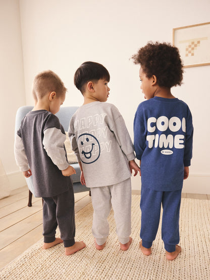 Blue/Grey Slogan Relaxed Fit Pyjamas 3 Pack (9mths-10yrs) image 5