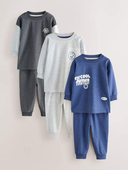 Blue/Grey Slogan Relaxed Fit Pyjamas 3 Pack (9mths-10yrs) image 9