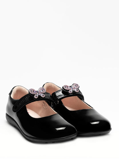 Lelli Kelly Black Butterfly Patent Flower Melody 2 Wide Fit Shoes image 1