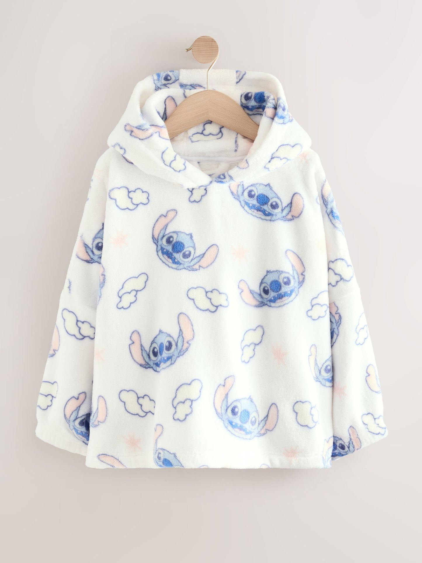 White/Blue Lilo and Stitch Fleece Cropped Hooded Blanket (3-16yrs)