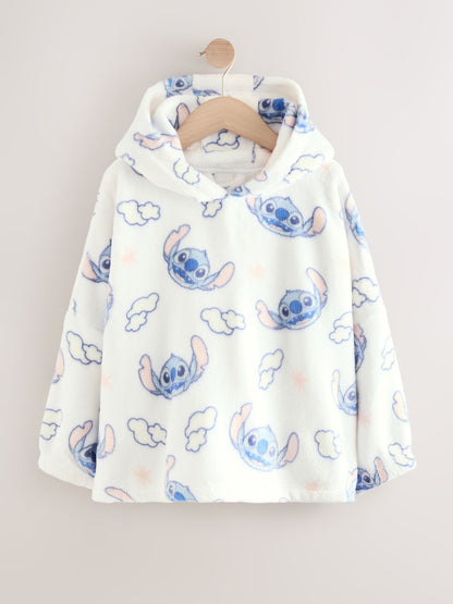 White/Blue Lilo and Stitch Fleece Cropped Hooded Blanket (3-16yrs)