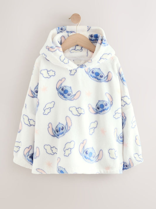 White/Blue Lilo and Stitch Fleece Cropped Hooded Blanket (3-16yrs)
