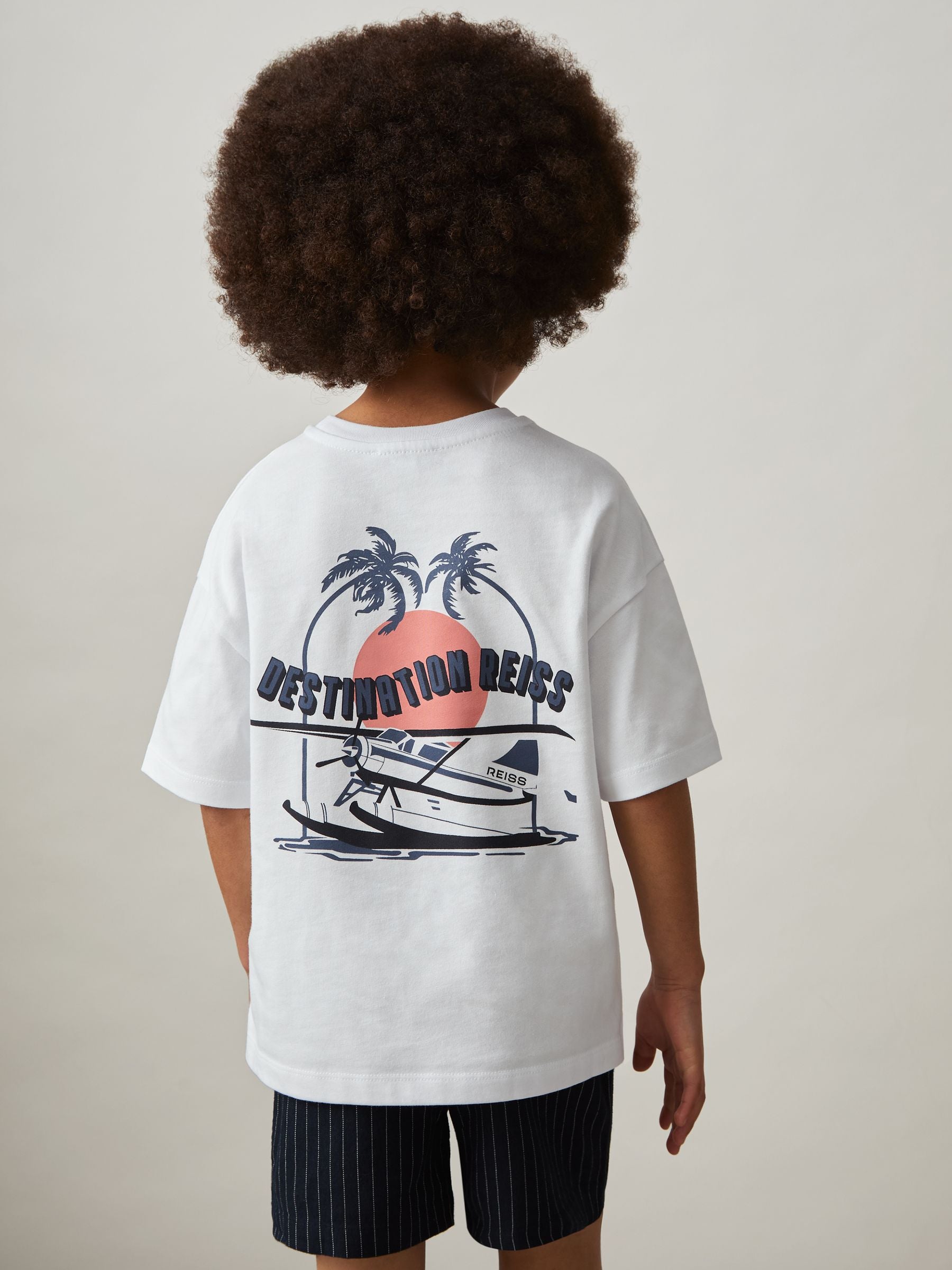 Dsiney Kidz - Reiss White/Multi Jimmy 3-9 yrs Cotton Oversized Graphic-Print T-Shirt image 3