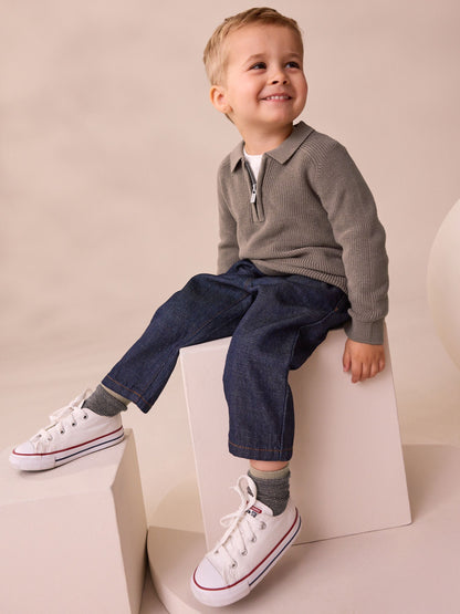 Dsiney Kidz - Mink Brown Long Sleeve Quarter Zip Knitted Polo Shirt (3mths-7yrs) image 2