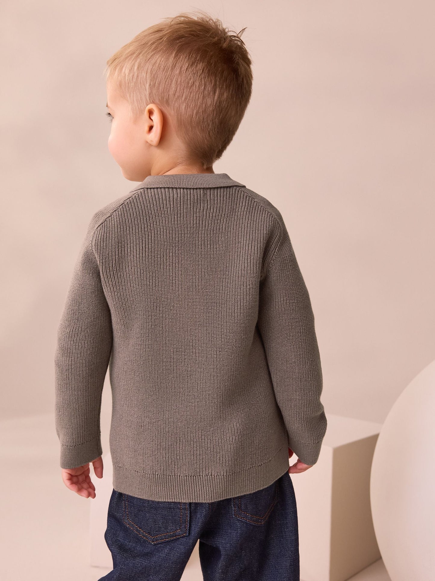 Dsiney Kidz - Mink Brown Long Sleeve Quarter Zip Knitted Polo Shirt (3mths-7yrs) image 3