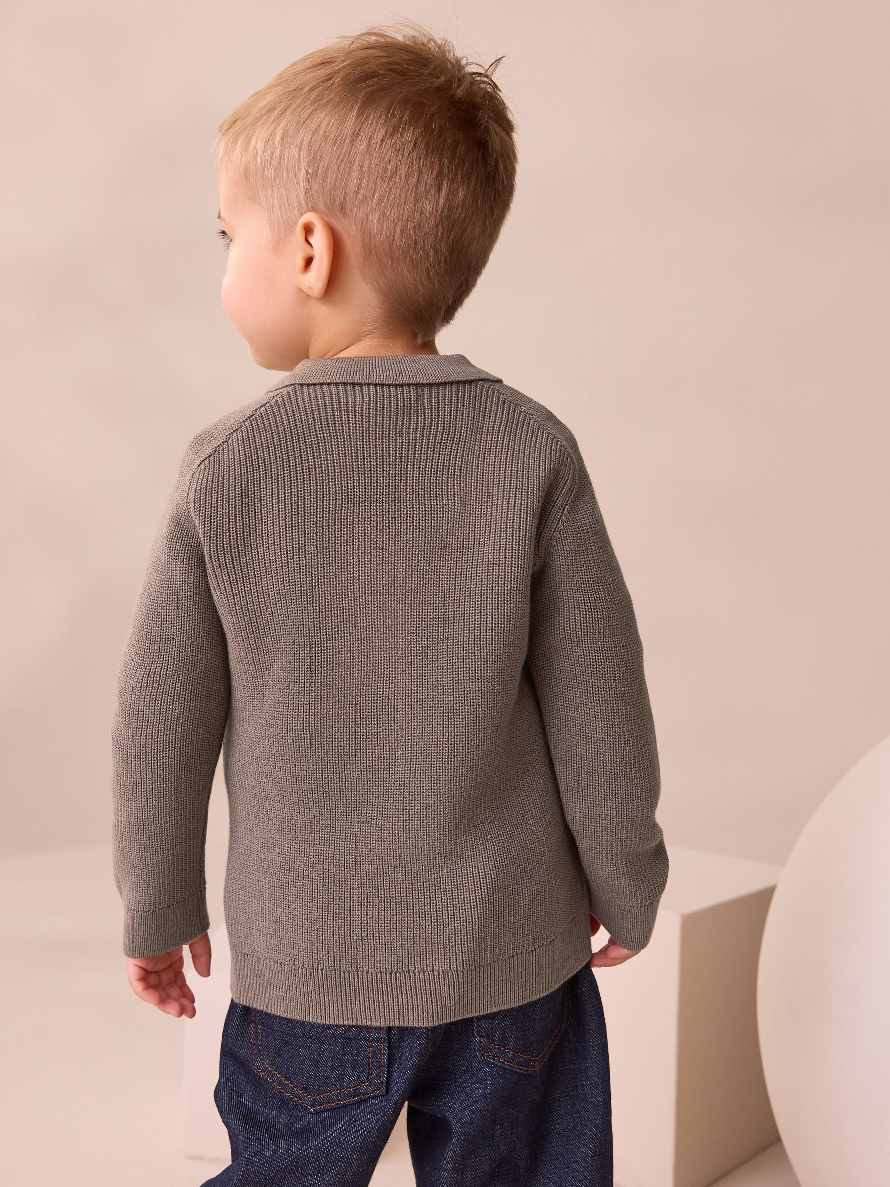Dsiney Kidz - Mink Brown Long Sleeve Quarter Zip Knitted Polo Shirt (3mths-7yrs) image 3