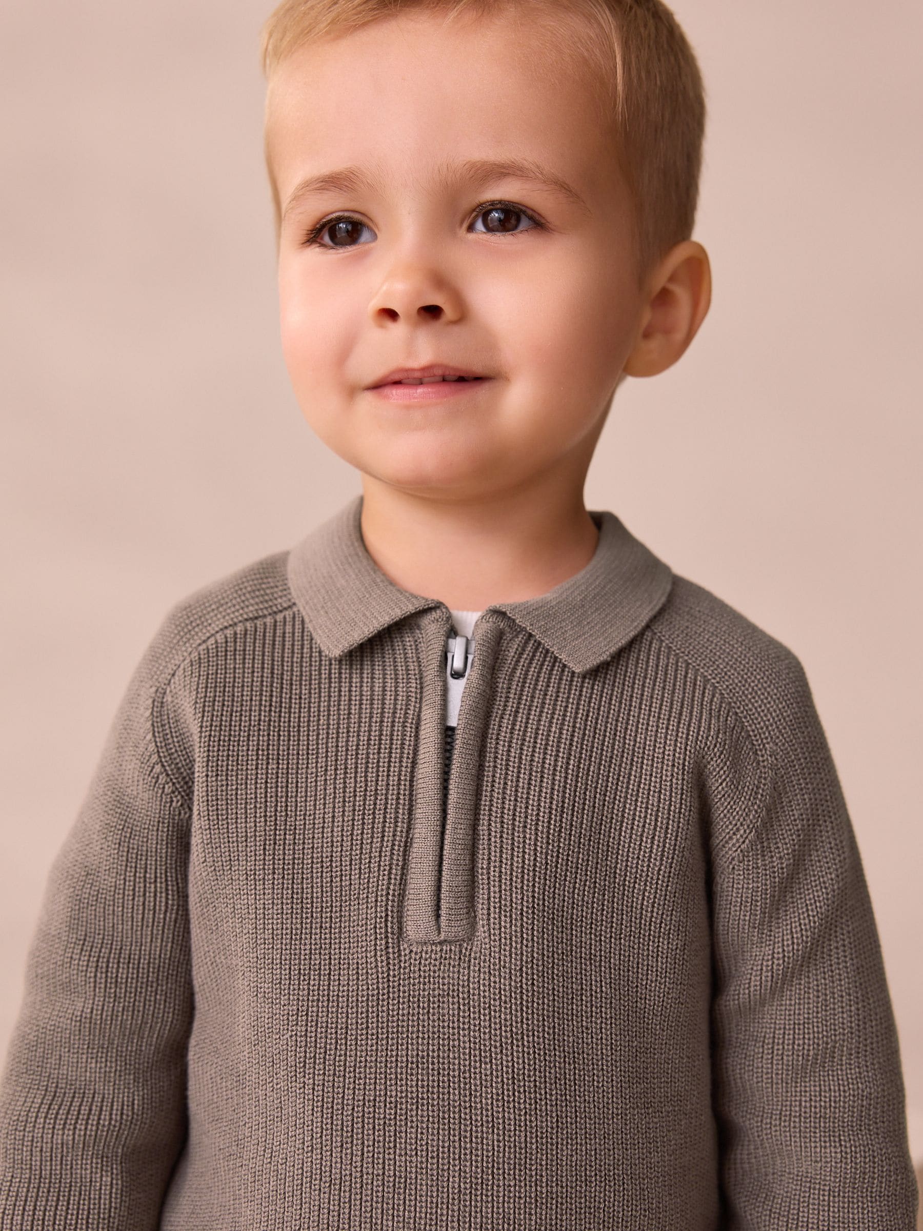 Dsiney Kidz - Mink Brown Long Sleeve Quarter Zip Knitted Polo Shirt (3mths-7yrs) image 4
