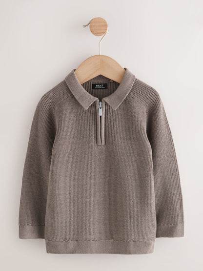 Dsiney Kidz - Mink Brown Long Sleeve Quarter Zip Knitted Polo Shirt (3mths-7yrs) image 5
