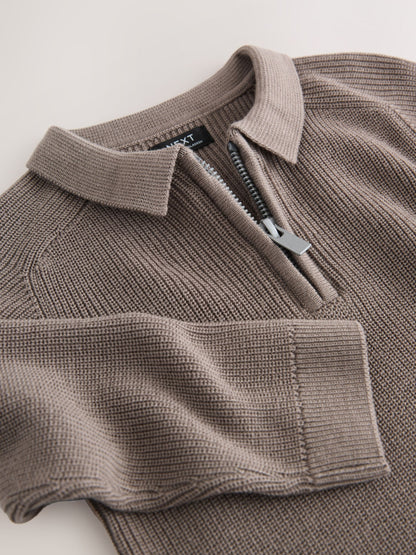 Dsiney Kidz - Mink Brown Long Sleeve Quarter Zip Knitted Polo Shirt (3mths-7yrs) image 8