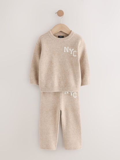 Neutral Knitted Crew Neck Jumper and Joggers Set (3mths-7yrs) image 5