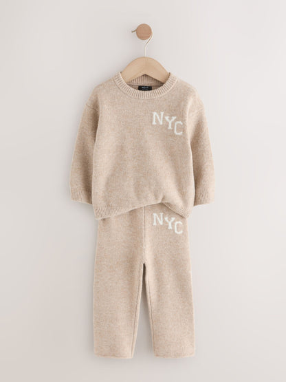 Neutral Knitted Crew Neck Jumper and Joggers Set (3mths-7yrs) image 6