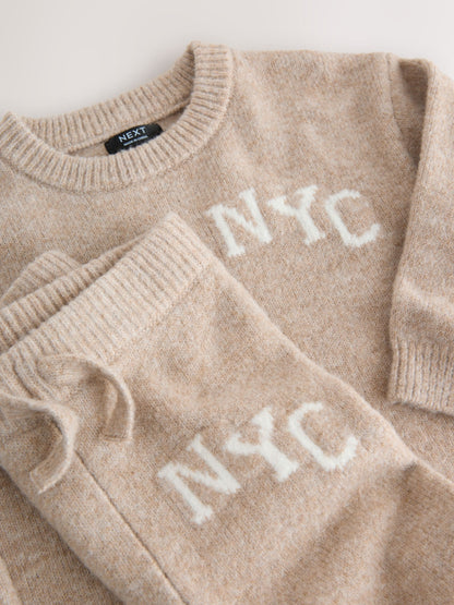Neutral Knitted Crew Neck Jumper and Joggers Set (3mths-7yrs) image 8