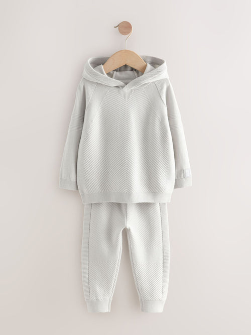 Light Grey Knitted Hoodie and Jogger Set (3mths-7yrs) image 1