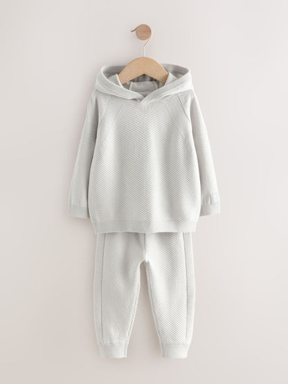 Light Grey Knitted Hoodie and Jogger Set (3mths-7yrs) image 1