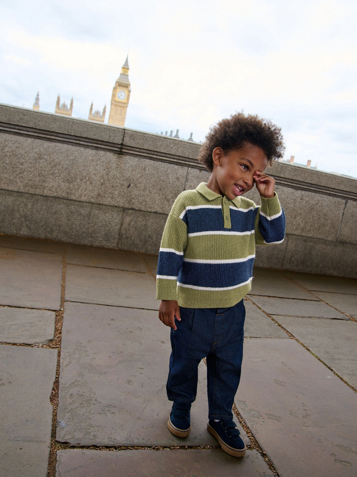 Dsiney Kidz - Green/Blue Knitted Stripe Rugby Polo Shirt (3mths-7yrs) image 2