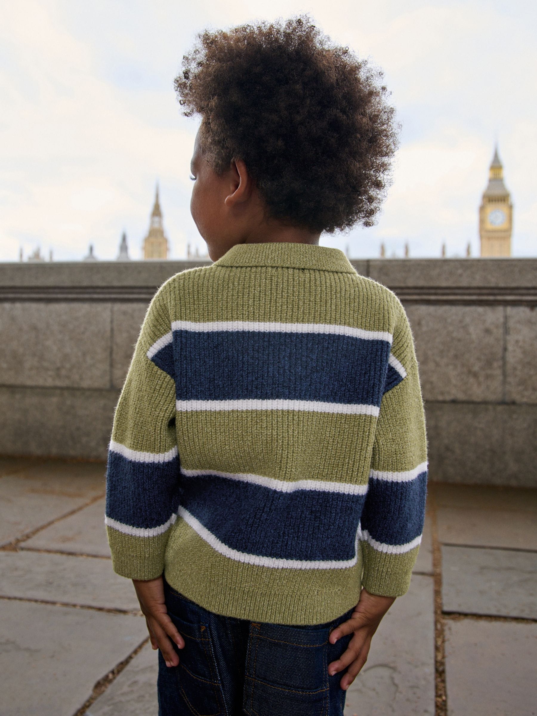 Dsiney Kidz - Green/Blue Knitted Stripe Rugby Polo Shirt (3mths-7yrs) image 3