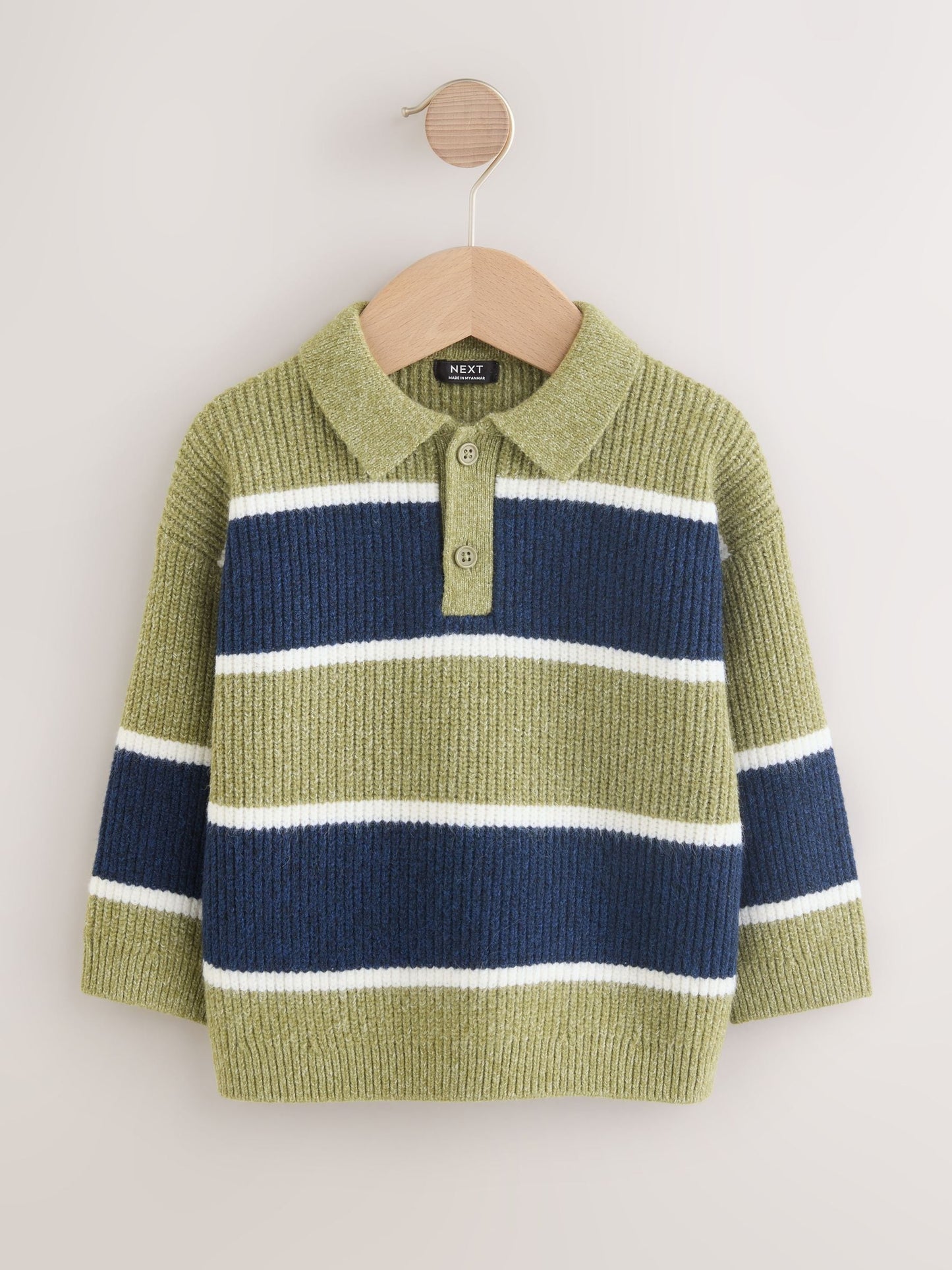 Dsiney Kidz - Green/Blue Knitted Stripe Rugby Polo Shirt (3mths-7yrs) image 4